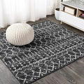 JONATHAN Y Boho Vintage Diamond Black/Ivory Square Area Rug 8X8 ft, Moroccan by JONATHANY