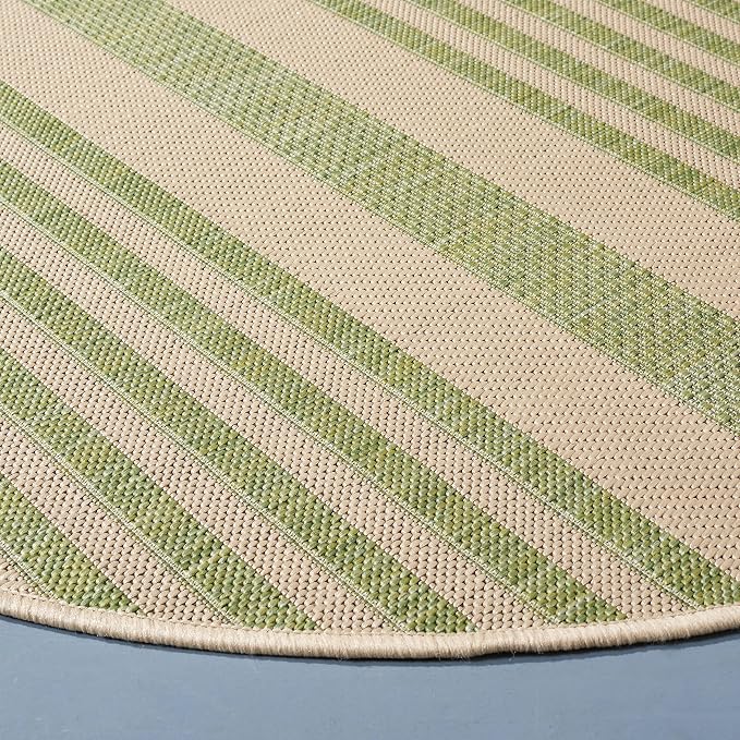 SAFAVIEH Courtyard Collection 4' Round Beige/Sweet Pea CY6062 Stripe Indoor/ - Image 4