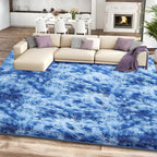 8x10 Shag Area Rugs for Living Room, Tie-Dyed Blue Large Fluffy Shaggy Rug for by Unknown