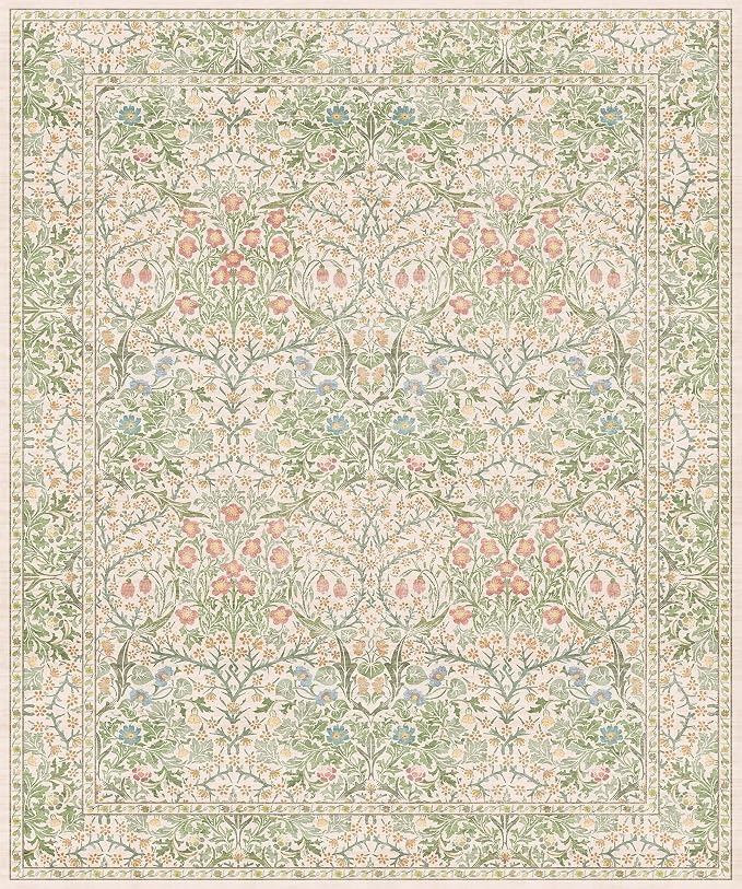 Vintage Washable Beige Green 10x12 Rug - Image 3