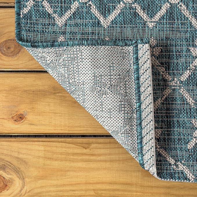 JONATHAN Y Moroccan Geometric Indoor Outdoor Area Rug 8X10 Teal/Gray, Ourika - Image 4