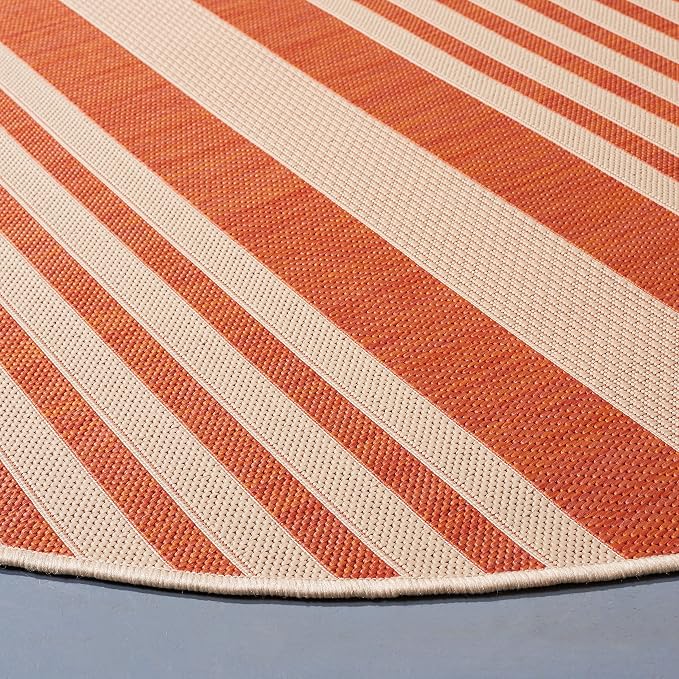 SAFAVIEH Courtyard Collection 4' Round Terracotta/Beige CY6062 Stripe Indoor/ - Image 3