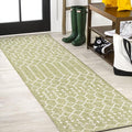 JONATHAN Y Moroccan Geometric Indoor Outdoor Runner Rug 2X8 Light Green/Cream by JONATHANY