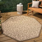 JONATHAN Y Vintage Filigree Indoor Outdoor Octagon Area Rug 8 Ft Beige/Brown - Image 3