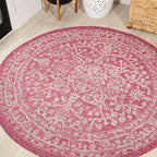 JONATHAN Y Boho Medallion Indoor Outdoor Round Area Rug 5 Ft Fuchsia/Light Gray by JONATHANY