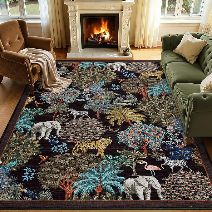 GarveeHome Jungle Animal Print Rug 5x7 Washable Area Rugs by GarveeHome
