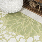 JONATHAN Y Floral Textured Weave Indoor Outdoor Square Area Rug 5X5 Green/Cream - Image 3