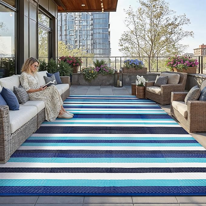 HUGEAR Outdoor Waterproof Rug 8'x10' Plastic Straw Rugs Washable Reversible by HUGEAR
