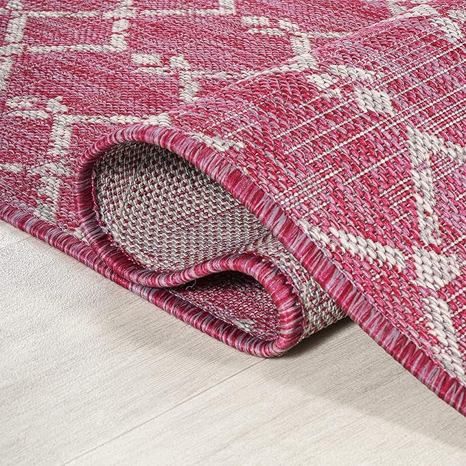 JONATHAN Y Moroccan Geometric Indoor Outdoor Area Rug 3X5 Fuchsia/Light Gray - Image 6