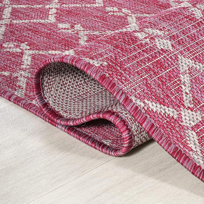 JONATHAN Y Moroccan Geometric Indoor Outdoor Area Rug 9X12 Fuchsia/Light Gray - Image 6