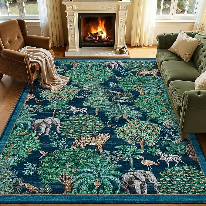GarveeHome Jungle Animal Print Rug 5x7 Washable Area Rugs by GarveeHome