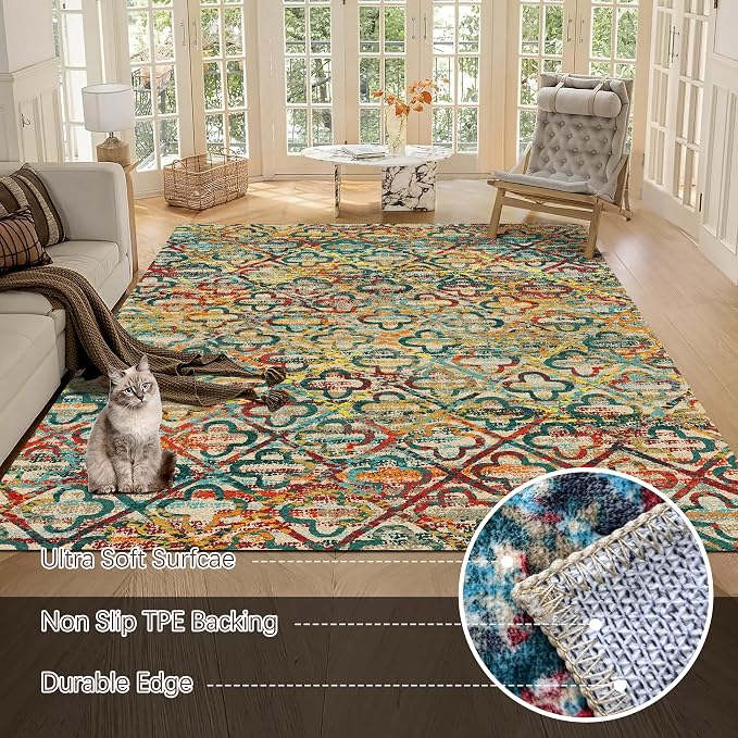 RUGSURE Washable Area Rugs, Pet & Child Friendly, Vibrant Colors Rugs - Image 5