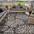 Outdoor Plastic Straw Rug Waterproof Patio 9x12 Black Brown Floral Mat by WondRg