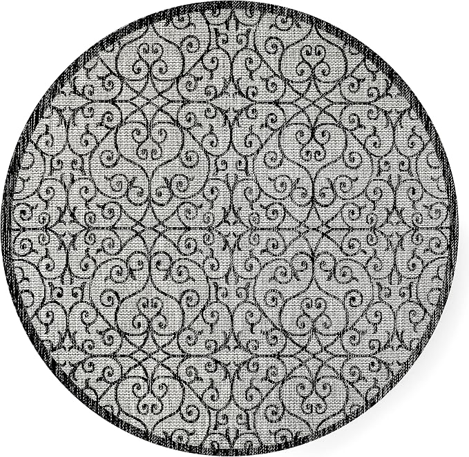 JONATHAN Y Vintage Filigree Indoor Outdoor Round Area Rug 9 Ft Light Gray/Black - Image 8