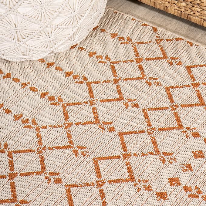 JONATHAN Y Moroccan Geometric Indoor Outdoor Runner Rug 2X8 Cream/Orange - Image 5