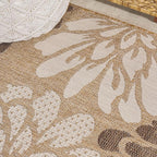 JONATHAN Y Floral Textured Weave Indoor Outdoor Round Area Rug 5 Ft Brown/Cream - Image 3