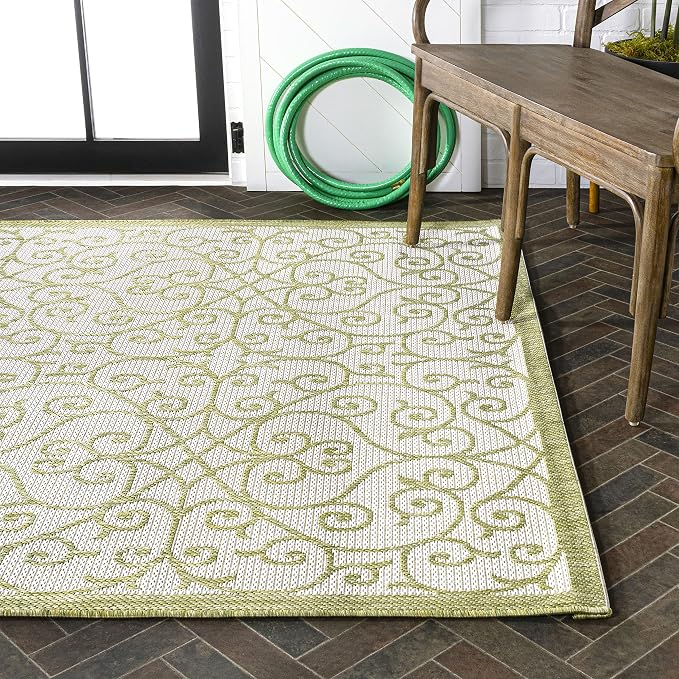 JONATHAN Y Vintage Filigree Indoor Outdoor Area Rug 4X6 Green/Cream, Madrid - Image 11