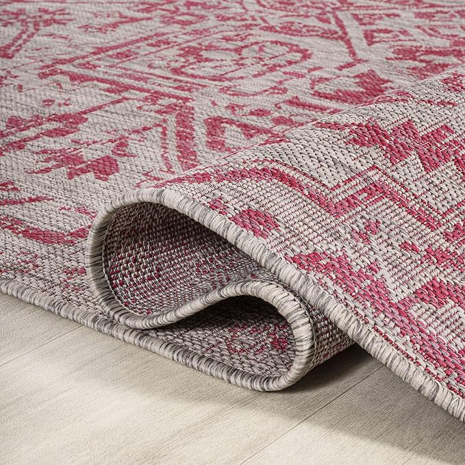 JONATHAN Y Boho Medallion Indoor Outdoor Area Rug 9X12 Light Gray/Fuchsia - Image 6