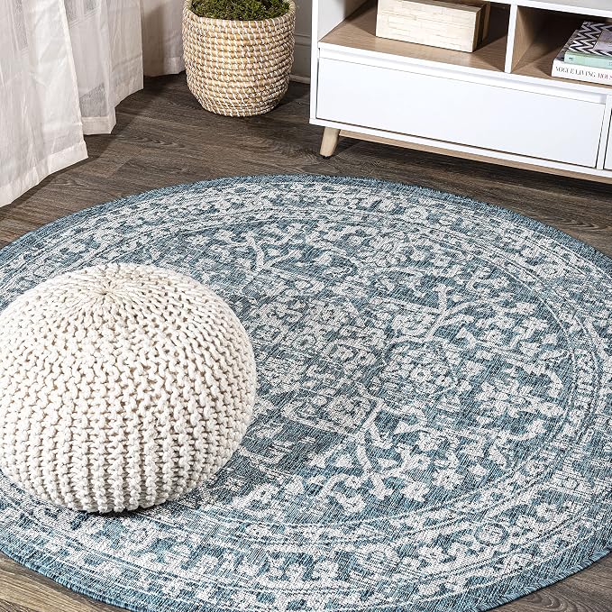 JONATHAN Y Boho Medallion Indoor Outdoor Round Area Rug 3 Ft Teal/Gray by JONATHANY