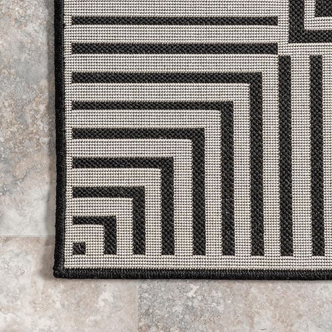 Nuloom Asha Black/Ivory, Striped Border, Soft and Cozy, High Traffic, Stain - Image 4