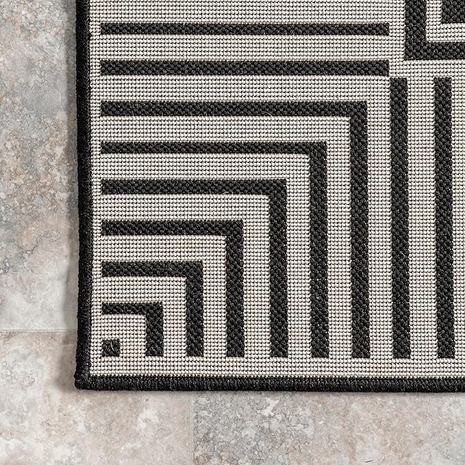 Nuloom Asha Black/Ivory, Striped Border, Soft and Cozy, High Traffic, Stain - Image 4