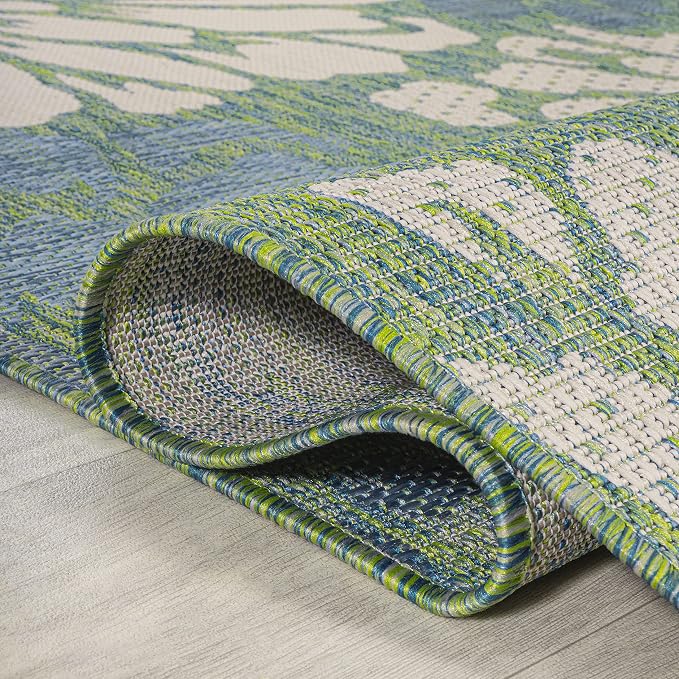 JONATHAN Y Floral Textured Weave Indoor Outdoor Round Area Rug 6 Ft Cream/Green - Image 3