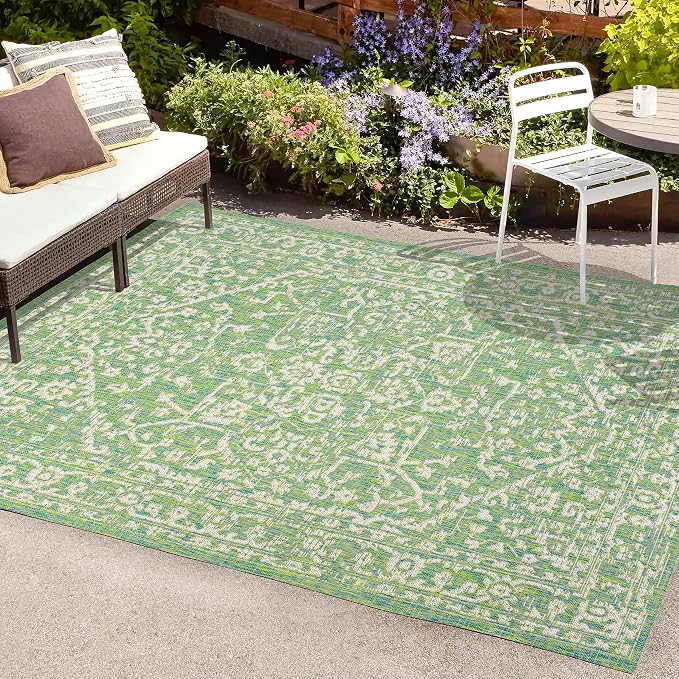 JONATHAN Y Boho Medallion Indoor Outdoor Area Rug 8X10 Cream/Green, Malta - Image 4