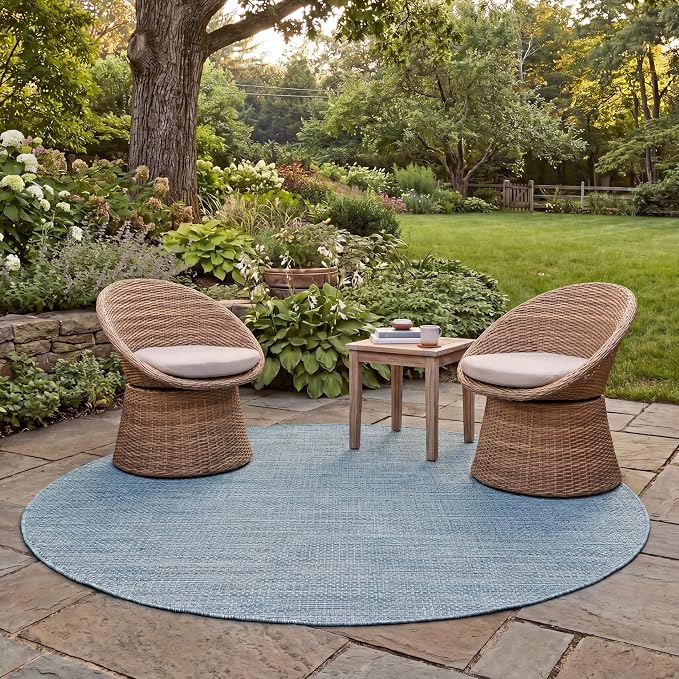 SAFAVIEH Courtyard Collection 6'7'' Round Aqua/Grey CY8521 Indoor/ Outdoor by Unknown