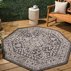 JONATHAN Y Boho Medallion Indoor Outdoor Octagon Area Rug 5 Ft Black/Gray - Image 3