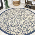 JONATHAN Y Vintage Filigree Indoor Outdoor Round Area Rug 5 Ft Navy/Beige by JONATHANY