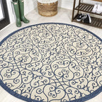JONATHAN Y Vintage Filigree Indoor Outdoor Round Area Rug 5 Ft Navy/Beige by JONATHANY