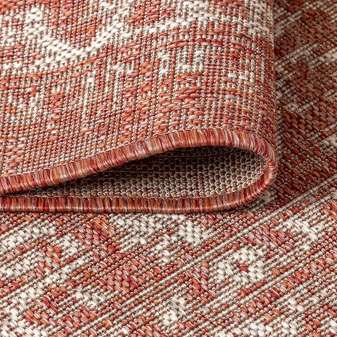 JONATHAN Y Boho Medallion Indoor Outdoor Square Area Rug 4X4 Red/Taupe - Image 3