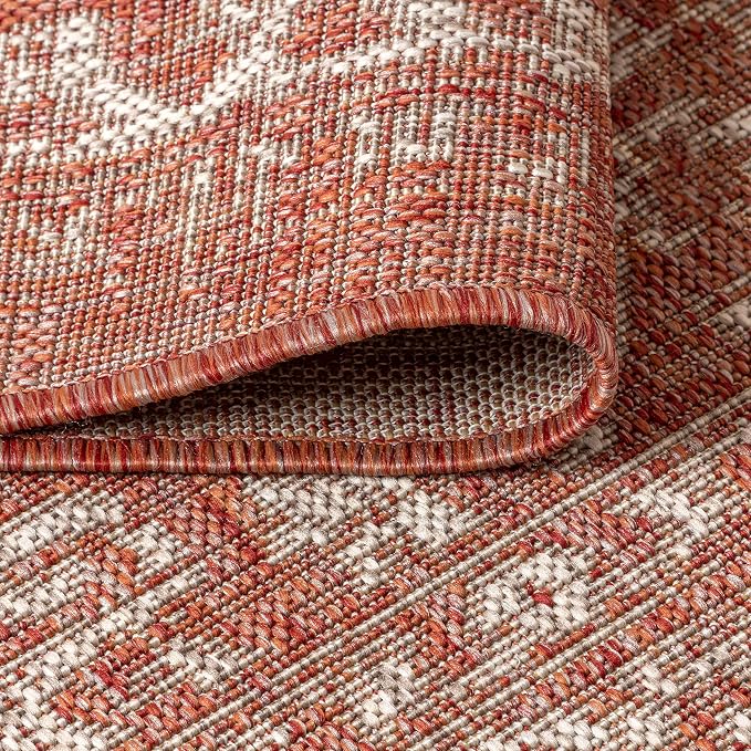 JONATHAN Y Boho Medallion Indoor Outdoor Round Area Rug 6 Ft Red/Taupe - Image 3