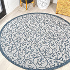 JONATHAN Y Vintage Filigree Indoor Outdoor Round Area Rug 5 Ft Blue/Cream by JONATHANY