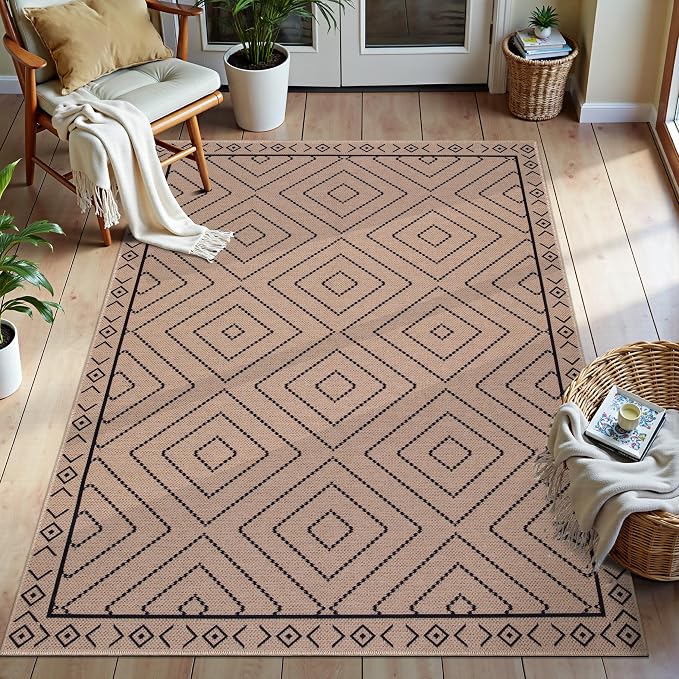 Tangsoo Easy Jute Rug 3x5 for Entryway, Geometric Non-Slip Washable Indoor by Tangsoo