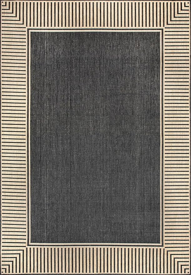 Nuloom Asha Dark Grey/Ivory, Striped Border, Soft and Cozy, High Traffic - Image 2