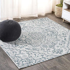 JONATHAN Y Boho Medallion Indoor Outdoor Square Area Rug 5X5 Teal/Gray by JONATHANY