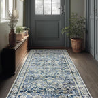 Blue 2x6 Runner Rug for Hallway Low Pile Kitchen Rugs Non Slip Washable Vintage by BILEEHOME