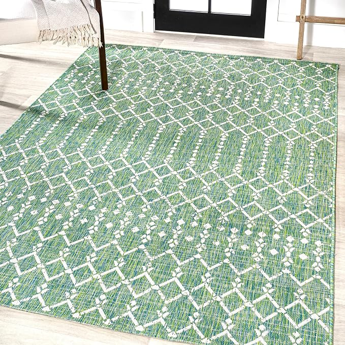 JONATHAN Y Moroccan Geometric Indoor Outdoor Area Rug 5X8 Green/Cream, Ourika - Image 4