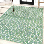 JONATHAN Y Moroccan Geometric Indoor Outdoor Area Rug 4X6 Green/Cream, Ourika - Image 4
