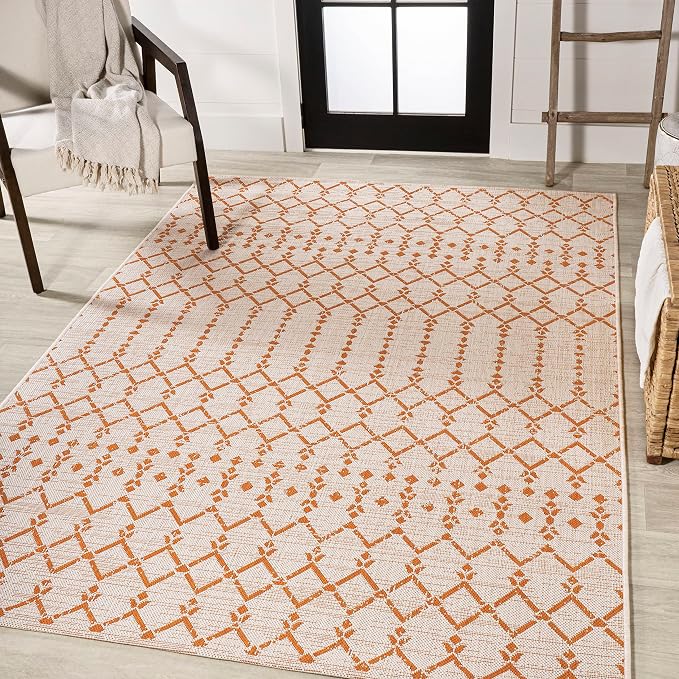 JONATHAN Y Moroccan Geometric Indoor Outdoor Area Rug 4X6 Cream/Orange - Image 4
