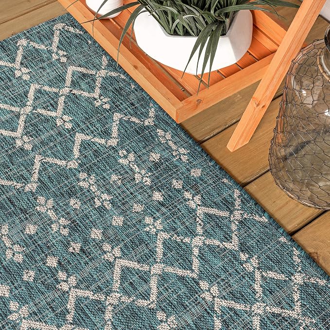 JONATHAN Y Moroccan Geometric Indoor Outdoor Area Rug 3X5 Teal/Gray, Ourika - Image 7