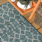 JONATHAN Y Moroccan Geometric Indoor Outdoor Area Rug 3X5 Teal/Gray, Ourika - Image 7