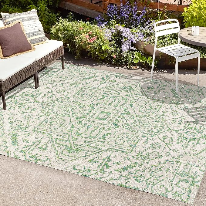JONATHAN Y Boho Medallion Indoor Outdoor Area Rug 4X6 Green/Cream, Estrella - Image 3