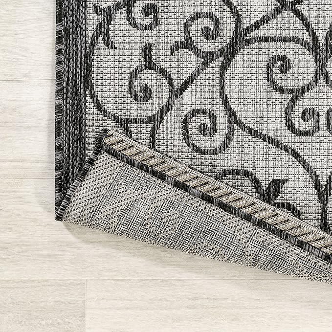 JONATHAN Y Vintage Filigree Indoor Outdoor Area Rug 6X9 Light Gray/Black - Image 4
