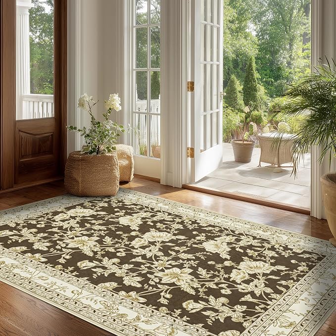 Brown Floral Print Area Rugs for Bedroom Living Room Boho Farmhouse Country - Image 8