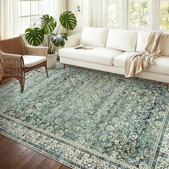 Blue and Green 5x7 Area Rugs for Living Room Christmas Low Pile Soft Moody - Image 9