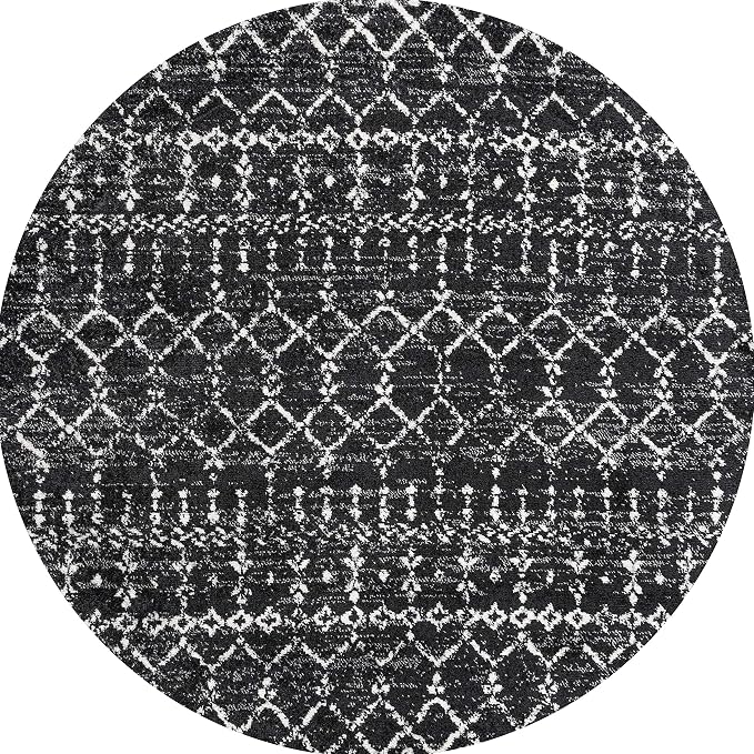 JONATHAN Y Boho Vintage Diamond Black/Ivory Round Area Rug 5 ft, Moroccan Hype - Image 2