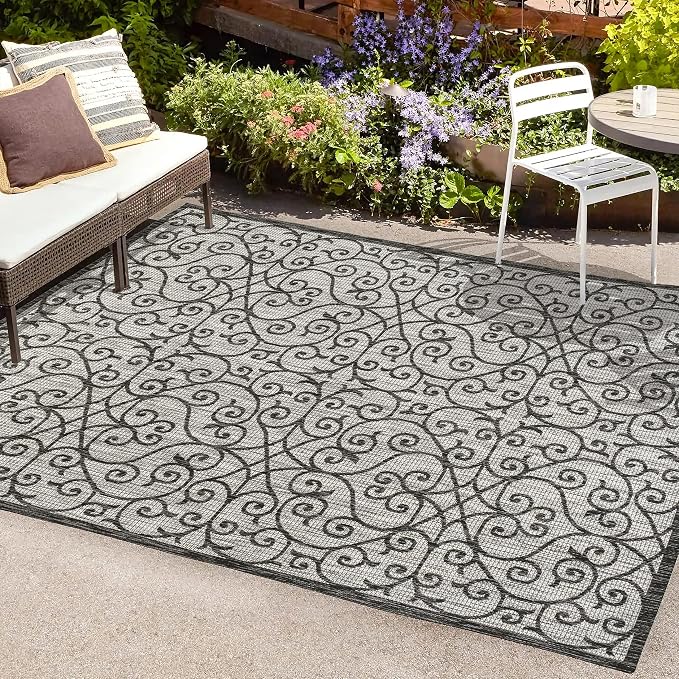 JONATHAN Y Vintage Filigree Indoor Outdoor Area Rug 3X5 Light Gray/Black - Image 3