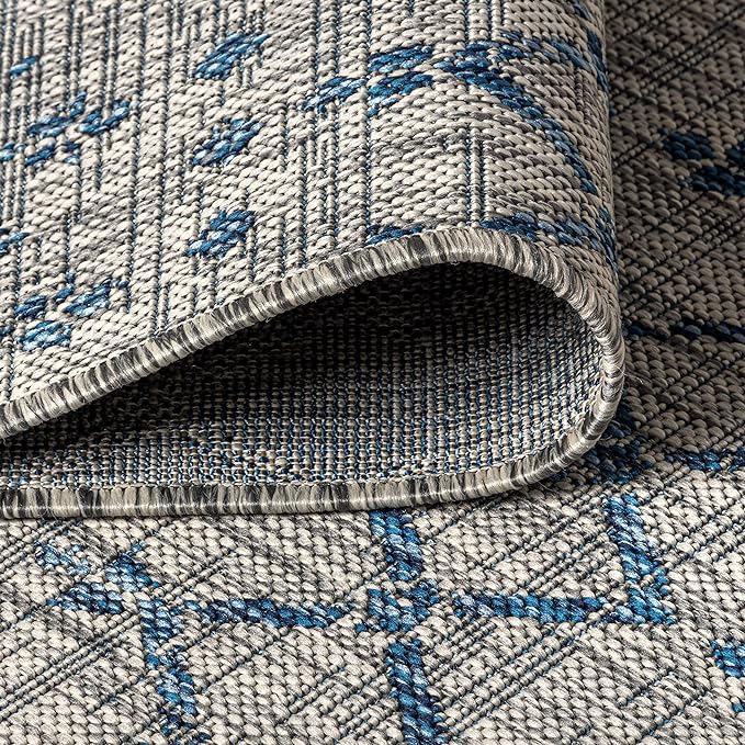 JONATHAN Y Moroccan Geometric Indoor Outdoor Square Area Rug 8X8 Light Gray/Navy - Image 5